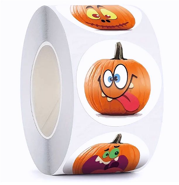 Dárkové samolepky kulaté 500ks Halloween dýně